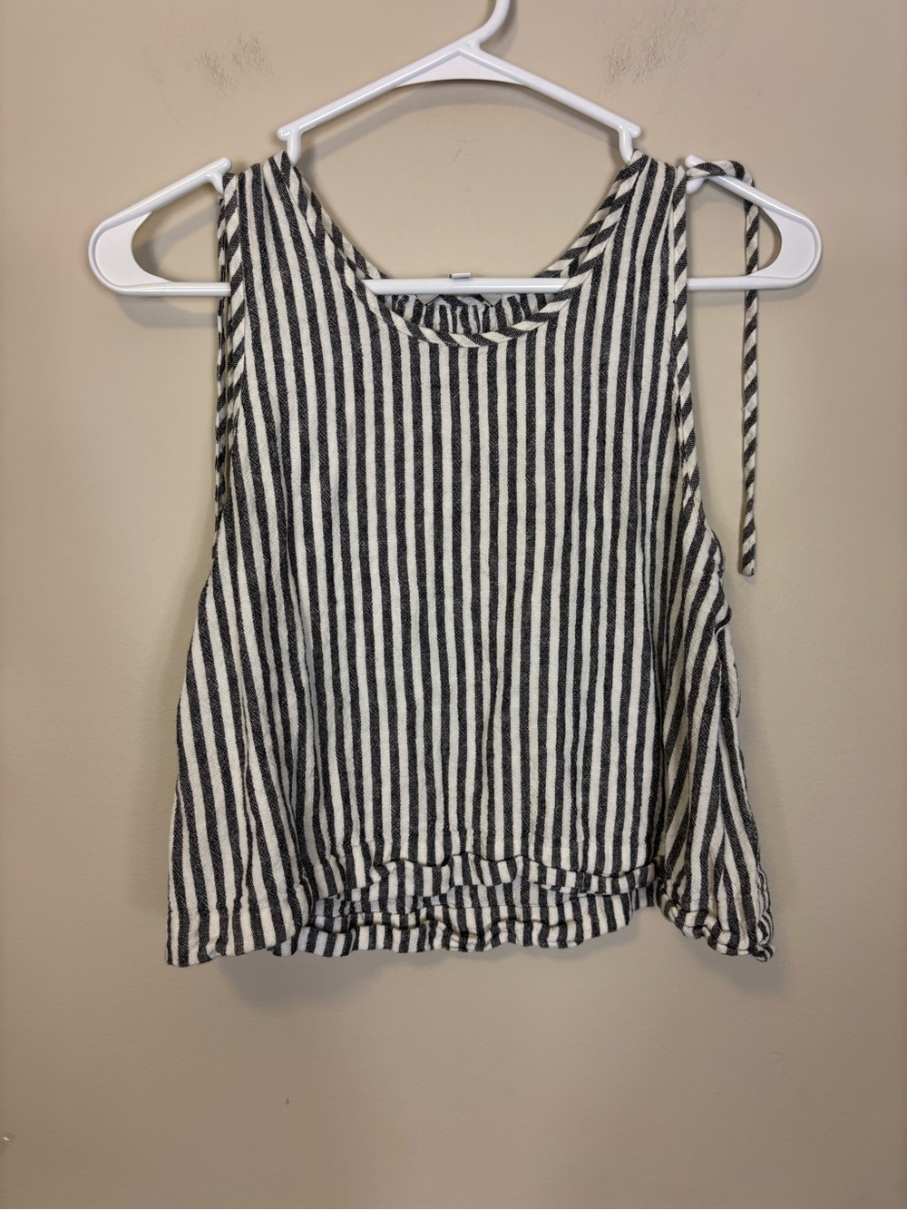 Madewell Grey and White Striped Tie-Shoulder Linen Blend Tank Top XS